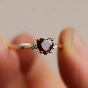 Кольцо с красным гранатом цвета голубиной крови, симпатичное женское кольцо с розовым золотом и бриллиантами No. 5