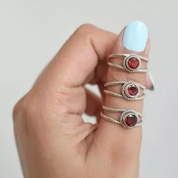Кольцо с красным гранатом и драгоценным камнем, Ювелирные изделия из серебра 925 пробы, Дизайнерское кольцо, Серебряное кольцо, Женские украшения, Кольцо для нее 6