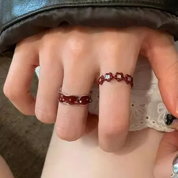 Кольцо с красным масляным цветком и вишней, открытое женское, нишевое, дизайн, чувство света, роскошь, элегантность, мода, универсальное кольцо