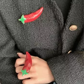 Кольцо с красным перцем, ювелирное ожерелье, эмалированные металлические серьги, элегантная винтажная брошь для вечеринки Necklace