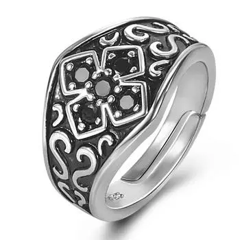 Кольцо с крестом и инкрустацией хрустальными камнями для мужчин, трендовые ювелирные изделия, кольцо из серебра 925 пробы, женское изысканное резное цветочное кольцо с узором из ротанга, мужские ювелирные изделия