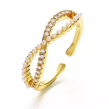Кольцо с крестом и жемчугом, женское модное, индивидуальное, легкое, роскошное, простое, темпераментное, кольцо на указательный палец, женское кольцо Opening adjustable золотой
