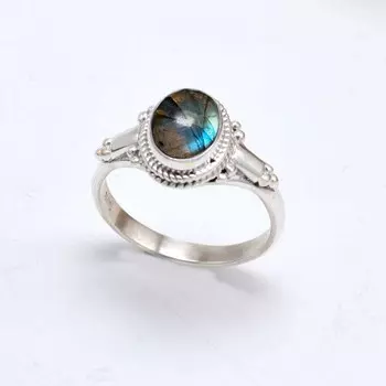 Кольцо с крестом из серебра 925 пробы с лабрадором, женское кольцо ручной работы с камнем, подарок для нее, свадебный подарок, массивное кольцо 4 серый