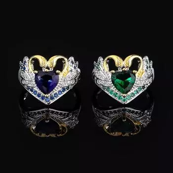 Кольцо с кристаллами Double Swan Love Open Ring, темпераментное, премиум, ретро, ужин, драгоценный камень, кольцо сапфировый