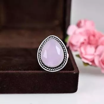 Кольцо с кристаллом розового кварца, Нежные кольца, Кольцо с драгоценным камнем, Кольцо с грушевидным розовым кварцем, Кольцо с румяно-розовым кварцем, Подарок маме, Подарок на выпускной, Us 6 розовый