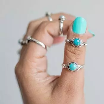 Кольцо с круглым драгоценным камнем из бирюзы, кольцо из твердого серебра 925 пробы, кольцо для подарка на день рождения, кольцо в стиле бохо, серебряные украшения, кольцо для вечеринки, подарки для мамы 5