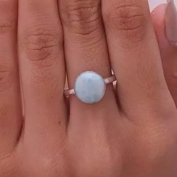 Кольцо с круглым драгоценным камнем из натурального ларимара, твердое серебро 925 пробы, кольцо ручной работы, кольцо с безелем, штабелируемое кольцо, кольцо для женщин 6
