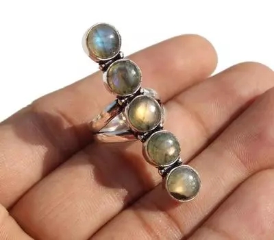 Кольцо с круглым драгоценным камнем из лабрадорита, кольцо из твердого серебра 925 пробы, ювелирные изделия с камнем по случаю рождения, кольцо на годовщину свадьбы, серебряные украшения 6