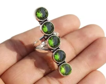 Кольцо с круглым драгоценным камнем Periodot, эффектное кольцо, подарок на день рождения, серебряные украшения, подарок на годовщину, кольцо с безелем, уникальное кольцо 6