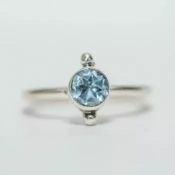 Кольцо с круглым драгоценным камнем с голубым топазом, кольцо с безелем, штабелируемое кольцо, кольцо из серебра 92 пробы, подарок на Рождество, кольцо для повседневной одежды, кольцо обещания 5