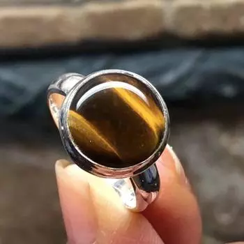 Кольцо с круглым драгоценным камнем «Тигровый глаз», кольцо из цельного серебра 925 пробы, кольцо с безелем, кольцо ручной работы, штабелируемое кольцо 6