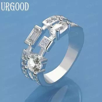 Кольцо с круглым квадратным цирконом AAA из стерлингового серебра 925 пробы, свадебные украшения 7#