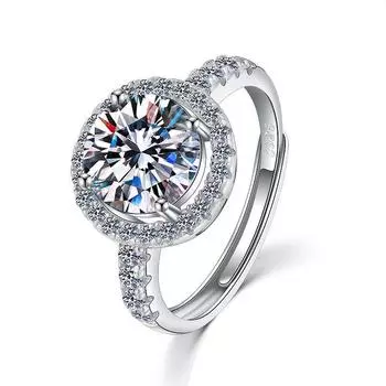 Кольцо с круглым ободком из стерлингового серебра 925 пробы, роскошное женское кольцо с бриллиантом в 2 карата, модное трендовое кольцо с открытым бриллиантом opening adjustable