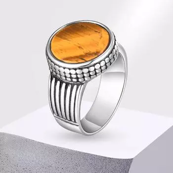 Кольцо с круглым верхним камнем из тигрового глаза для мужчин и мальчиков, массивное мужское панк-кольцо с печаткой из нержавеющей стали 7