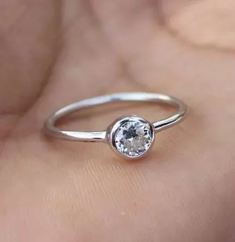 Кольцо с кубическим цирконом, кольцо ручной работы, дизайнерское кольцо, простое кольцо, составное кольцо, подарок для нее, подарок на день рождения, кольцо из серебра 925 пробы 4