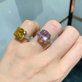 Кольцо с квадратной имитацией ювелирных изделий для женщин, простой темперамент, открытое розовое бриллиантовое кольцо fat square 12X12