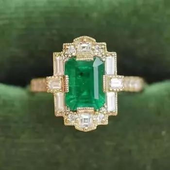 Кольцо с квадратным бриллиантом, блестящее, женское, нишевое, легкое, роскошное, ретро, ювелирное изделие No. 5 оливковое зеленый