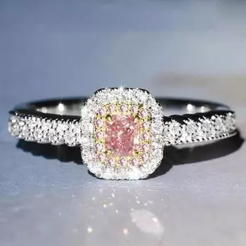 Кольцо с квадратным бриллиантом «Принцесса», Сверхпрочное, Двухцветное золотое электропокрытие, Розовый бриллиант, Обручальное кольцо, Женское 6