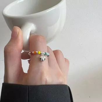 Кольцо с квадратным сердечком и радужным узором из бисера для женщин, милое кольцо на указательный палец heart