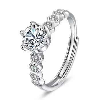 Кольцо с квадратным шестилапчатым кольцом в форме сот Элегантное модное кольцо Queen с имитацией муассанита Открытое кольцо с шестью лапками opening adjustable