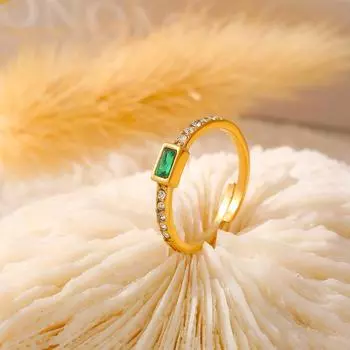 Кольцо с квадратным стеклянным камнем, титановая сталь, покрытая 18-каратным настоящим золотом, персонализированное женское кольцо с отверстием No. 6