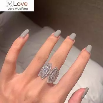 Кольцо с лабораторным бриллиантом в форме веера, белое золото, обручальное кольцо для женщин, свадебное обещание, помолвка, ювелирные изделия, подарок Resizable