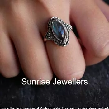 Кольцо с лабрадоритом и багетом от Sunrise • Подарок лучшему другу • Подарок на годовщину • Регулируемое персонализированное кольцо с драгоценным камнем • 7 синий