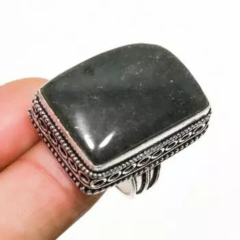 Кольцо с лабрадоритом, позолоченное серебром 925 пробы, размер 9