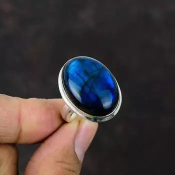 Кольцо с лабрадором Blue Fire, драгоценный камень, ювелирные изделия ручной работы, кольцо из стерлингового серебра 925 пробы, регулируемое кольцо, кольцо последнего дизайна, подарок для него, серебряные украшения Adjustable