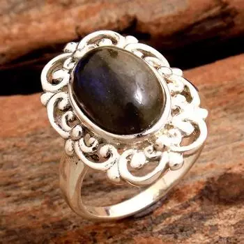 Кольцо с лабрадором, Ювелирные изделия с драгоценными камнями, Кольцо ручной работы, Подарки для нее, Серебряные украшения 4 синий