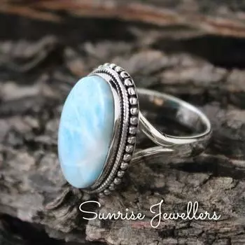 Кольцо с ларимаром, кольца из стерлингового серебра для женщин, кольцо с синим драгоценным камнем, подарок на годовщину, кольцо-обещание, кольцо-заявление, кольцо в стиле ар-деко, антиквариат 5 Us небесно-голубой
