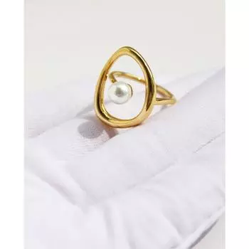 Кольцо с латунным покрытием из настоящего золота с нишевым дизайном, абстрактное искусство, жемчужное кольцо, модное полое изогнутое кольцо 678 No. 7 золотой