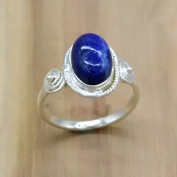 Кольцо с лазуритом, драгоценный камень, стерлинговое серебро, женские украшения, кольцо ручной работы с камнем, массивные украшения, 4 синий