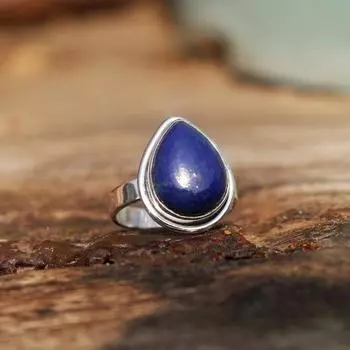 Кольцо с лазуритом, кольцо в форме груши, кольцо из стерлингового серебра 925 пробы, кольцо ручной работы, кольцо с синим драгоценным камнем, обручальное кольцо, повседневное кольцо, подарок для женщин US 6 синий