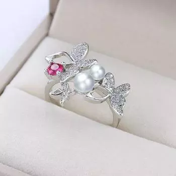Кольцо с легкой инкрустацией в стиле ретро с цирконием и жемчугом Fairy Temperament Ring Gentle Wind Fairy Pearl Ring No. 6 US code