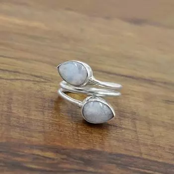 Кольцо с лунным камнем и грушей, серебро 925 пробы, ювелирные изделия ручной работы, подарок на годовщину дня рождения, кольцо в стиле бохо, дизайнерское кольцо 6
