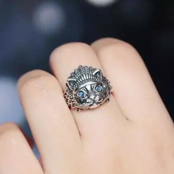 Кольцо с лунным камнем и индийской кошкой, персонализированное мужское и женское модное винтажное кольцо opening adjustable
