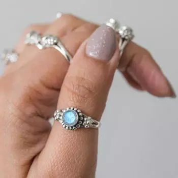 Кольцо с лунным камнем, Кольцо в стиле бохо, Ювелирные изделия ручной работы, Кольцо из серебра 925 пробы, Дизайнерское кольцо, Подарок для нее, Рождественские украшения 5