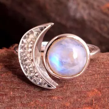Кольцо с лунным камнем, кольцо с полумесяцем, женские украшения, кольцо из стерлингового серебра 925 пробы 5 белый
