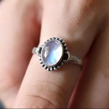 Кольцо с лунным камнем Кольцо из стерлингового серебра 925 пробы с драгоценным камнем Кольцо ручной работы Все размеры 5 белый