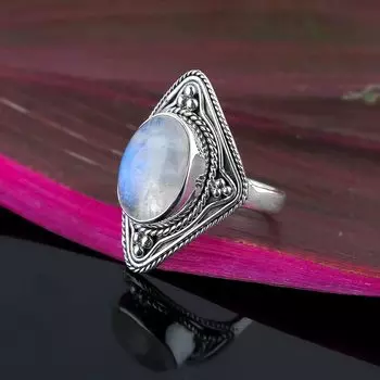 Кольцо с лунным камнем, кольцо из цельного серебра 925 пробы, женское кольцо, дизайнерское кольцо, эффектное кольцо, кольцо с уникальным дизайном, серебряные украшения 6