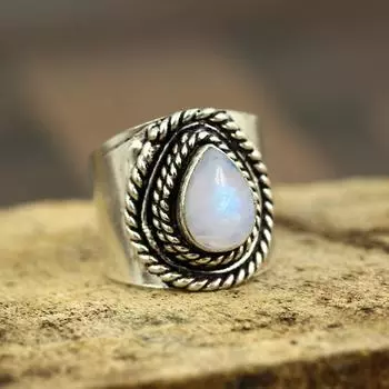 Кольцо с лунным камнем, кольцо из цельного серебра 925 пробы, кольцо с камнем по дате рождения, богемное кольцо, подарок для нее, кольцо ручной работы 6