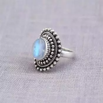Кольцо с лунным камнем, кольцо из твердого серебра 925 пробы, кольцо с камнем, кольцо с безелем, подарок для нее, ювелирные изделия ручной работы, кольцо для женщин 6