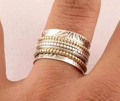 Кольцо с лунным камнем, кольцо ручной работы из цельного серебра 925 пробы, кольцо-спиннер, кольцо для большого пальца, эффектное кольцо, кольцо для праздничной одежды 6