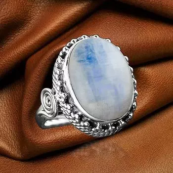 Кольцо с лунным камнем, кольцо из стерлингового серебра 925 пробы, подарок для нее, кольцо с камнем по дате рождения, богемное кольцо 6
