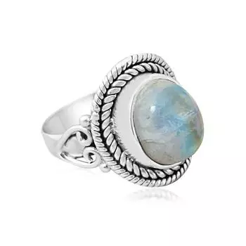 Кольцо с лунным камнем в стиле бохо, кольцо из цельного серебра 925 пробы, эффектное кольцо, уникальное дизайнерское кольцо 6
