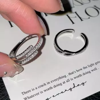 Кольцо с маленьким бриллиантом из стерлингового серебра 925 пробы, женское, геометрическое, открытое, ** вилка, персонализированное, стиль ins, повседневное, универсальное, нишевое, простое, модное