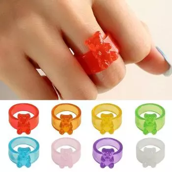 Кольцо с маленьким медвежонком в корейском стиле Ins, прозрачное кольцо ярких цветов, акриловое кольцо в стиле девушки белый