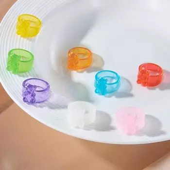 Кольцо с маленьким медвежонком в корейском стиле INS, прозрачное кольцо ярких цветов для девочек красный