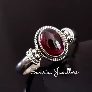 Кольцо с маленьким овальным гранатом в стиле бохо, серебро 925 пробы, камень января, кольцо с солитером глубокого красного цвета, идеи подарков на вторую годовщину, 5 US красный